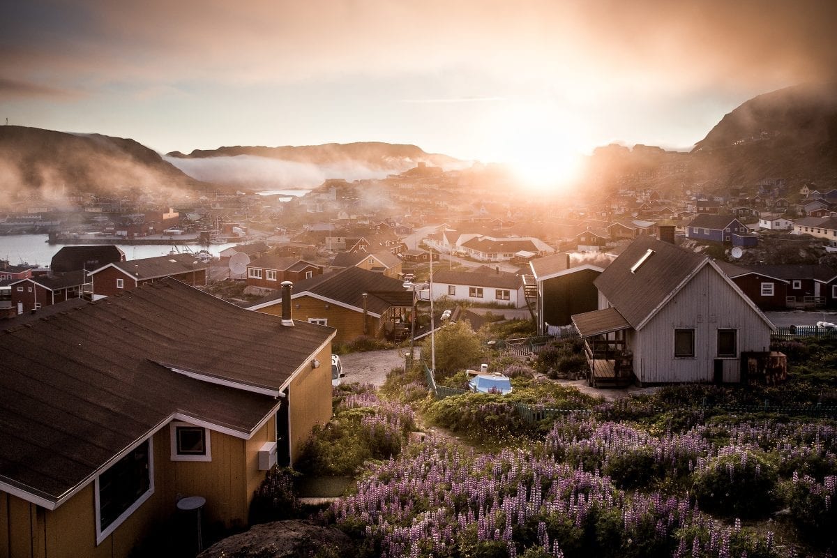 Sunset over Qaqortoq in South Greenland